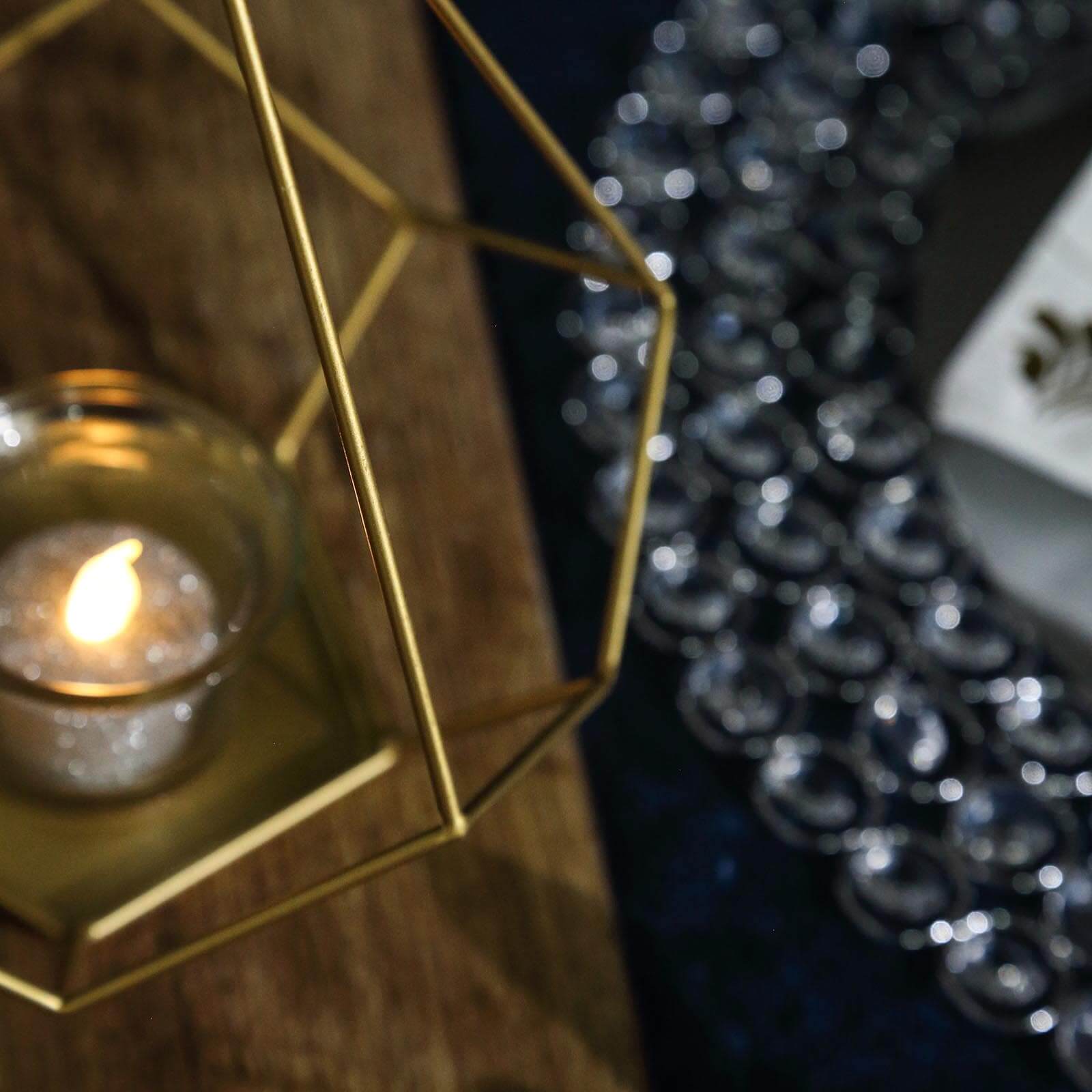 2-Pack Tealight Candle Holders Gold Metal Pentagon Geometric Open Frame - Flower Stand 9"