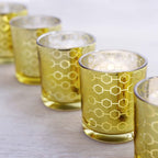 6-Pack Mercury Glass Candle Holders Gold with Honeycomb Design - Votive Candle Containers 3"