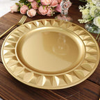 6-Pack Plastic Round Charger Plates 13" in Gold with Bejeweled Rim, Luxe Decorative Dinner Party Charger Tableware