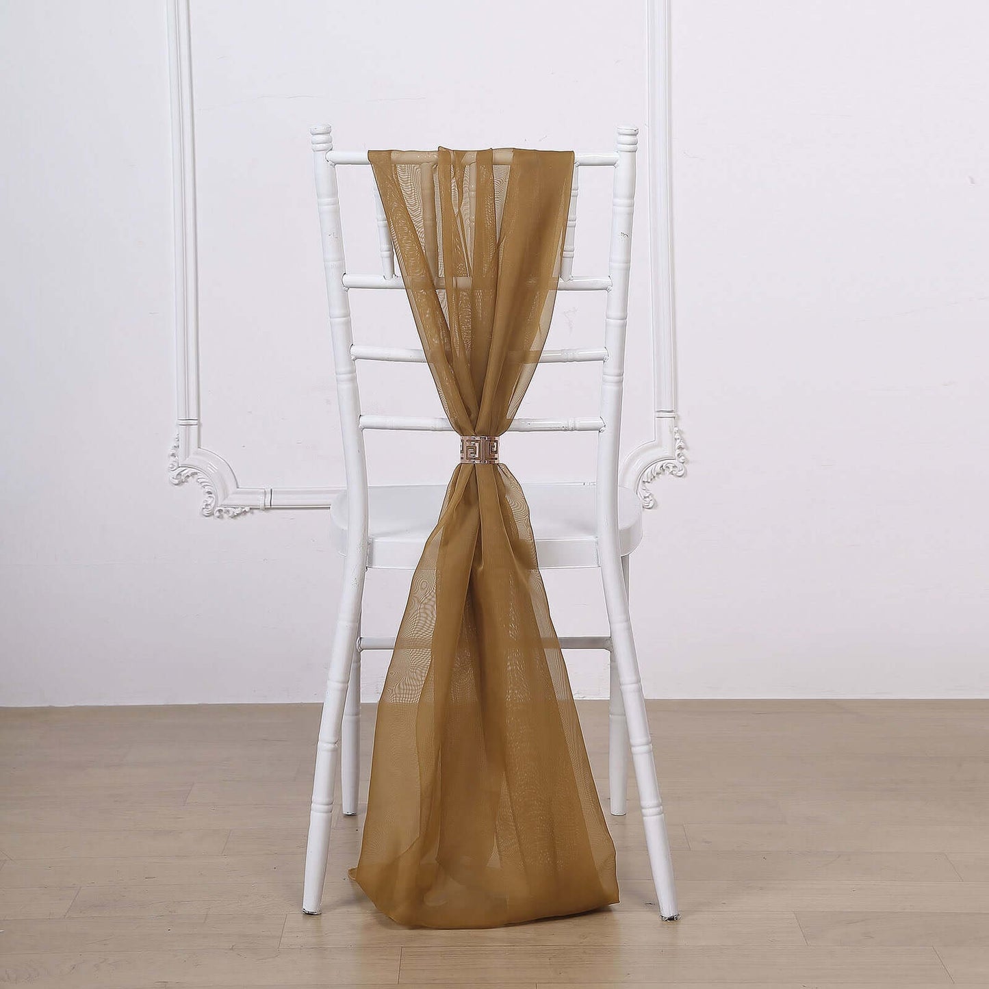 5 Pack Chiffon Chair Sashes Gold - Soft & Lightweight Designer Chair Bows for Stylish DIY Chair Accents 22"x78"