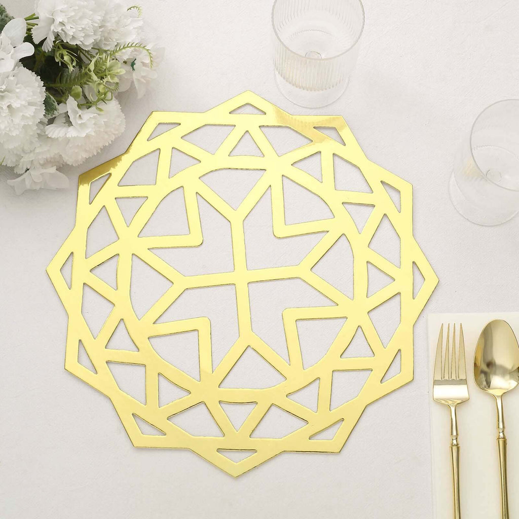 6-Pack Disposable Table Placemats in Metallic Gold Laser Cut Geometric Star Design - 700GSM Cardboard Placemats for Glamorous Table Settings 13"