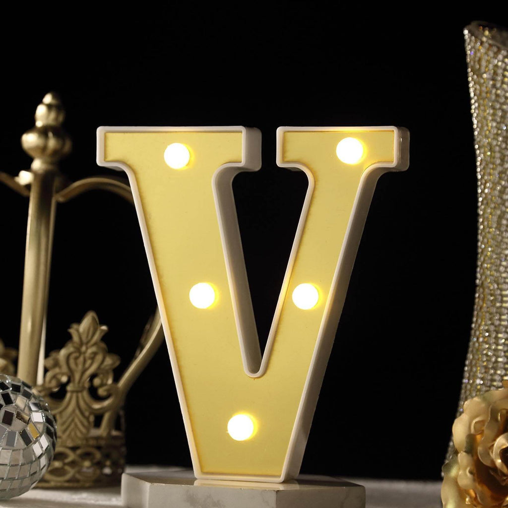 3D Marquee Letter "V" Warm White 5 LED Lights Gold - Chic Light-Up Decor for Events 6"