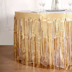 Metallic Foil Fringe Table Skirt Matte Gold with Self Adhesive Backing - Durable Tinsel Skirt for Parties 30"x9ft