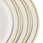 10-Pack Plastic Dessert Plates Ivory with TrÃ¨s Chic Gold Rim - Disposable Appetizer Plates for Parties 6"