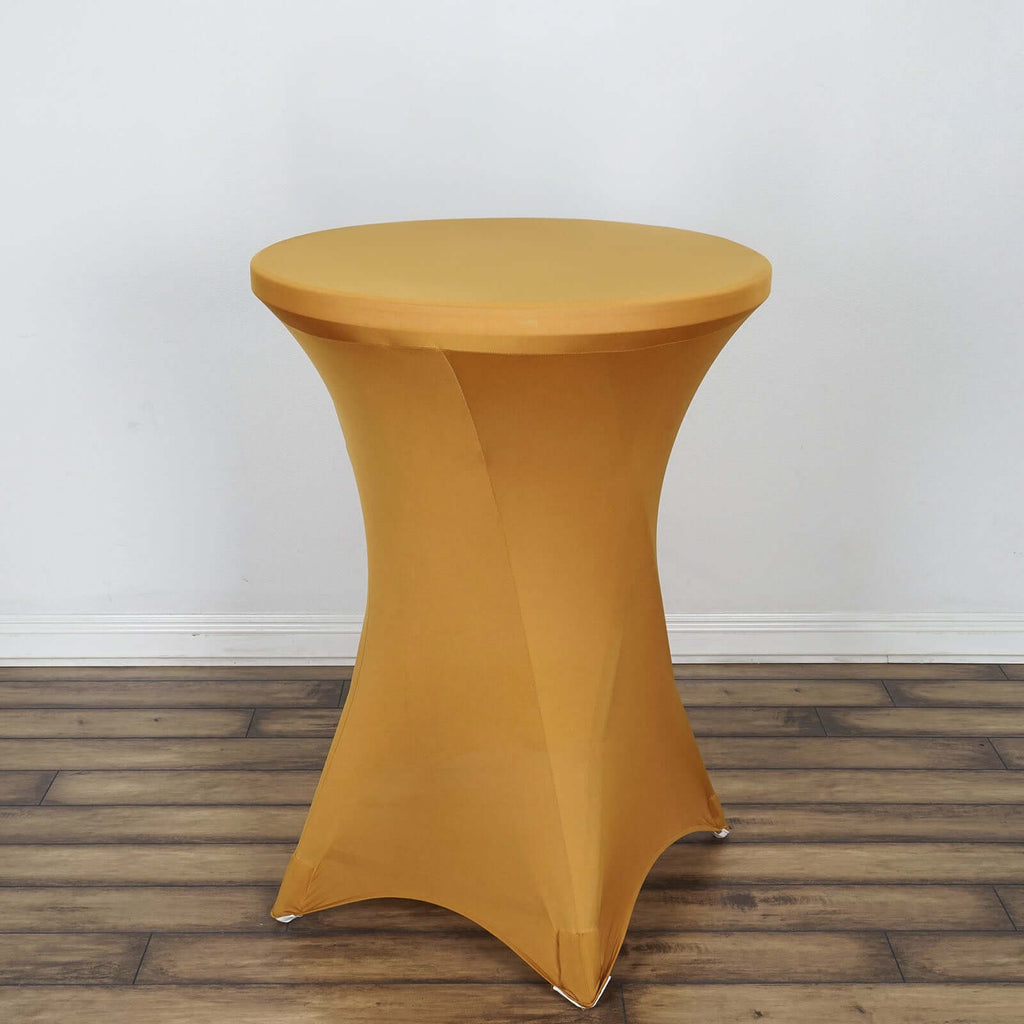 Spandex 30" Round Cocktail Table Cover Gold - Easy to Maintain Stretch Fitted Highboy Tablecloth for Stylish Events