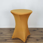 Spandex 30" Round Cocktail Table Cover Gold - Easy to Maintain Stretch Fitted Highboy Tablecloth for Stylish Events