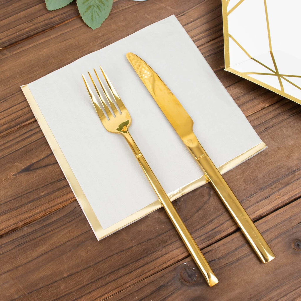 50-Pack Paper Beverage Napkins with Gold Foil Edge Gray - Disposable 2 Ply Cocktail Napkins for Events 6.5"x6.5"