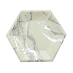 25-Pack Paper 8.5" Hexagon Dessert Plates in Ivory with Silver Marble Design - Disposable Geometric 400GSM Appetizer Salad Plates for Events & Banquets