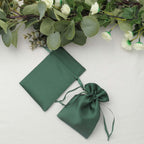 12 Pack 4"x6" Hunter Emerald Green Satin Wedding Party Favor Bags, Drawstring Pouch Gift Bags