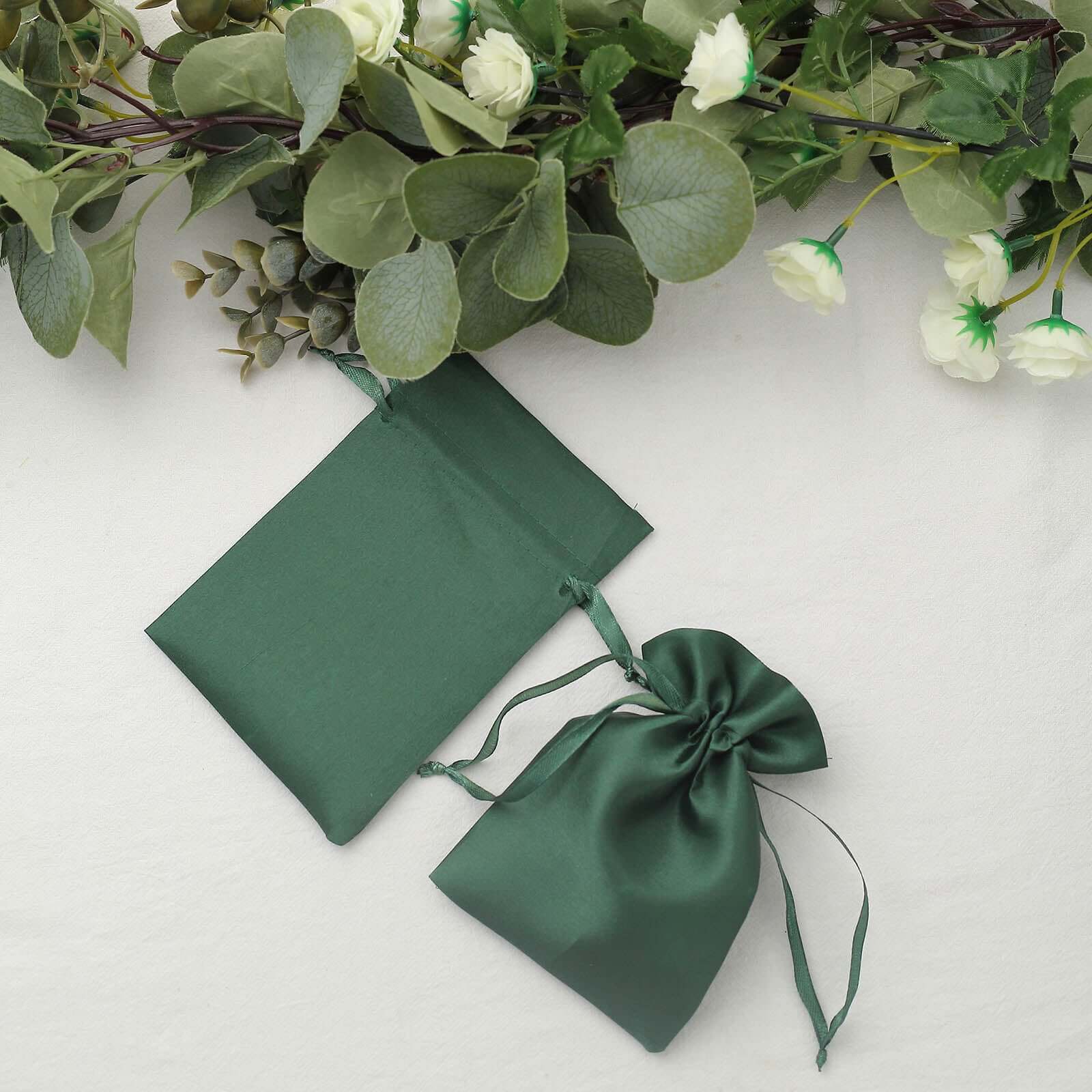 12 Pack 4"x6" Hunter Emerald Green Satin Wedding Party Favor Bags, Drawstring Pouch Gift Bags
