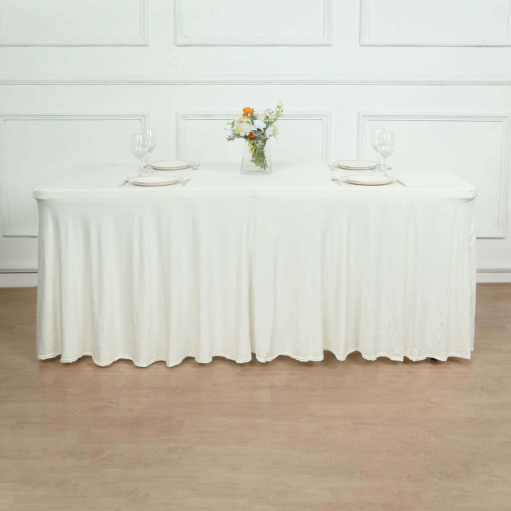 Spandex Rectangle 72"x30" Table Skirt Ivory with Wavy Skirt-Like Effect Table Cover
