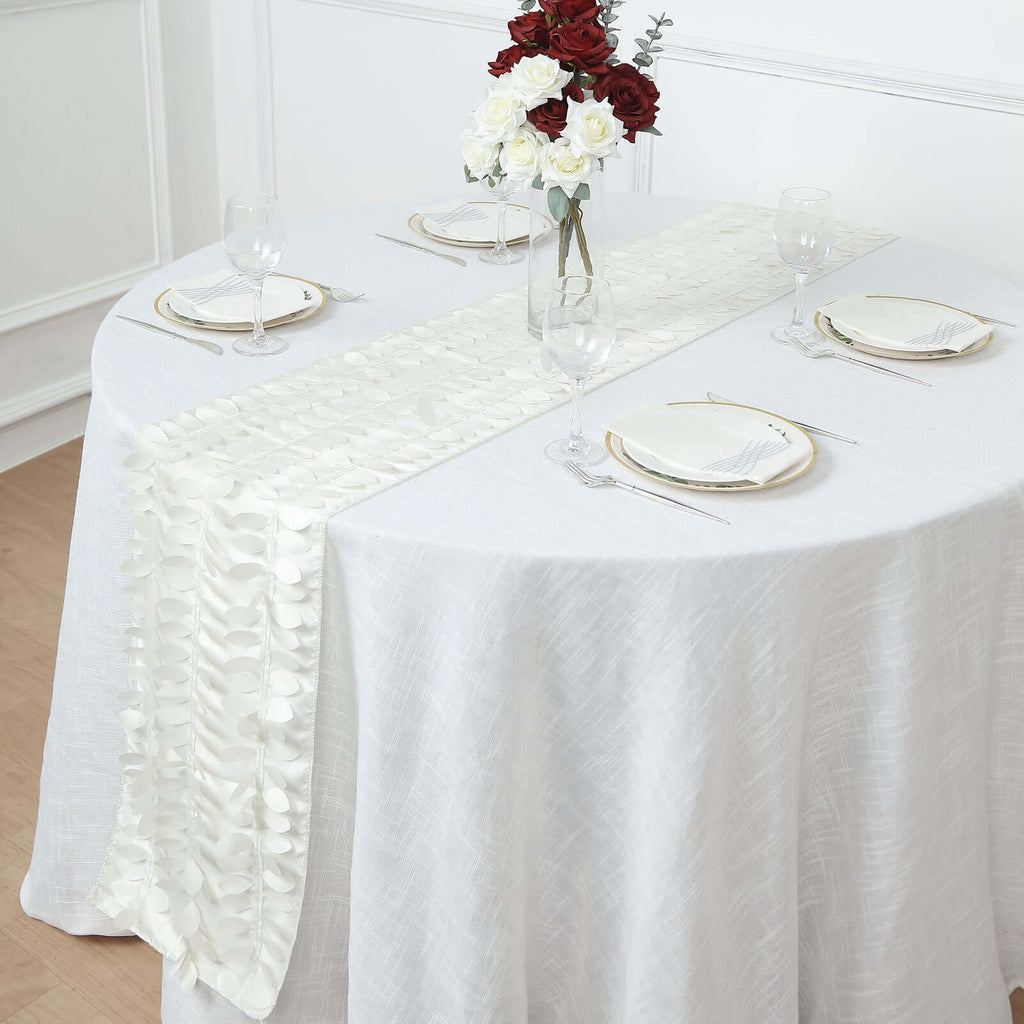 Taffeta Fabric 12"x108" Table Runner Ivory - 3D Leaf Petal Design