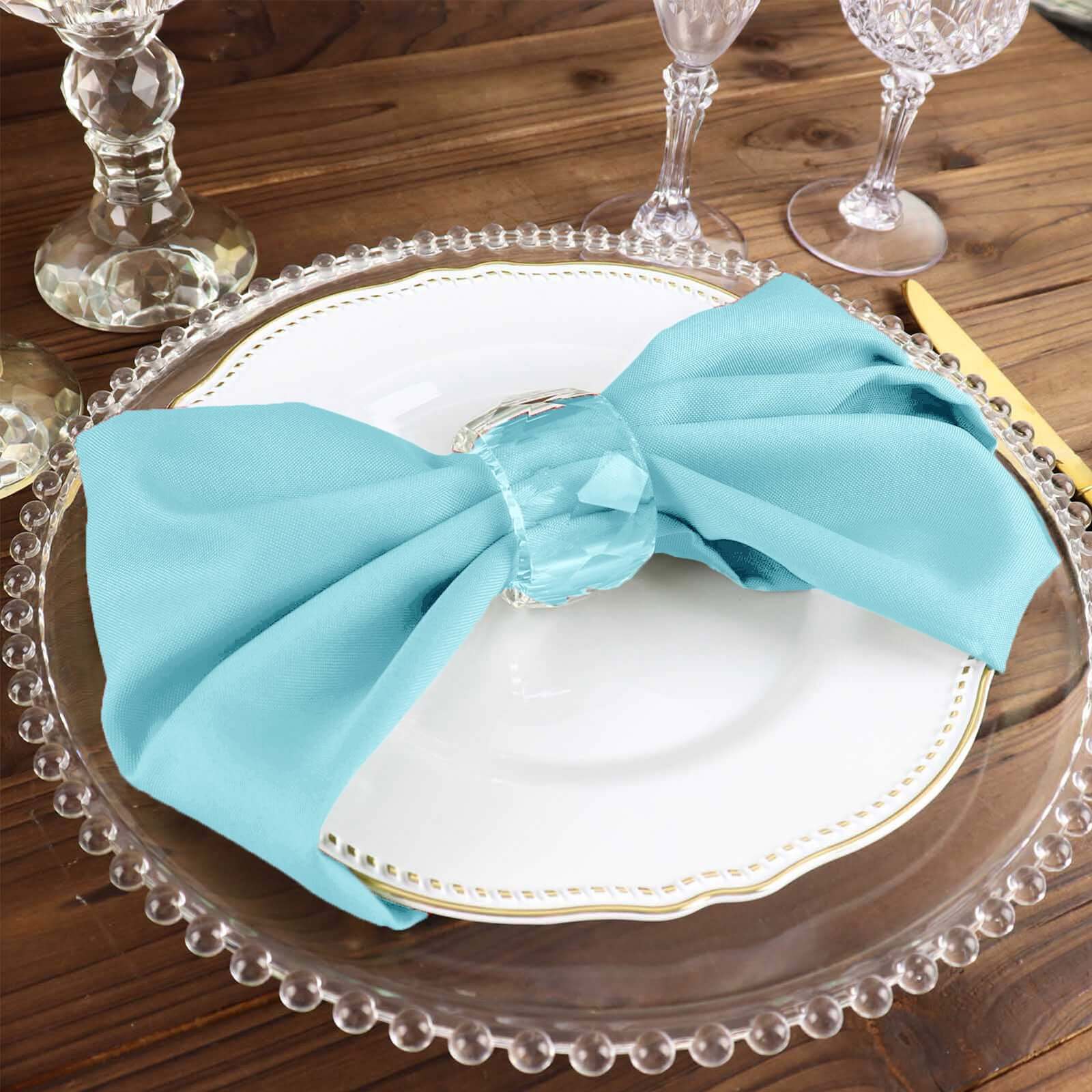 5 Pack Polyester 17"x17" Napkins Light Blue - Durable & Wrinkle Resistant Dinner Napkins