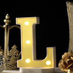 3D Marquee Letter "L" Warm White 4 LED Lights Gold - Chic Light-Up Decor for Events 6"
