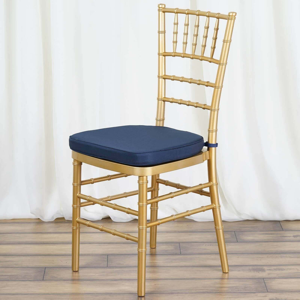 Chiavari Chair Cushion with 1.5" Thick Memory Foam and Ties Navy Blue - Stylish Removable Cover for Comfort