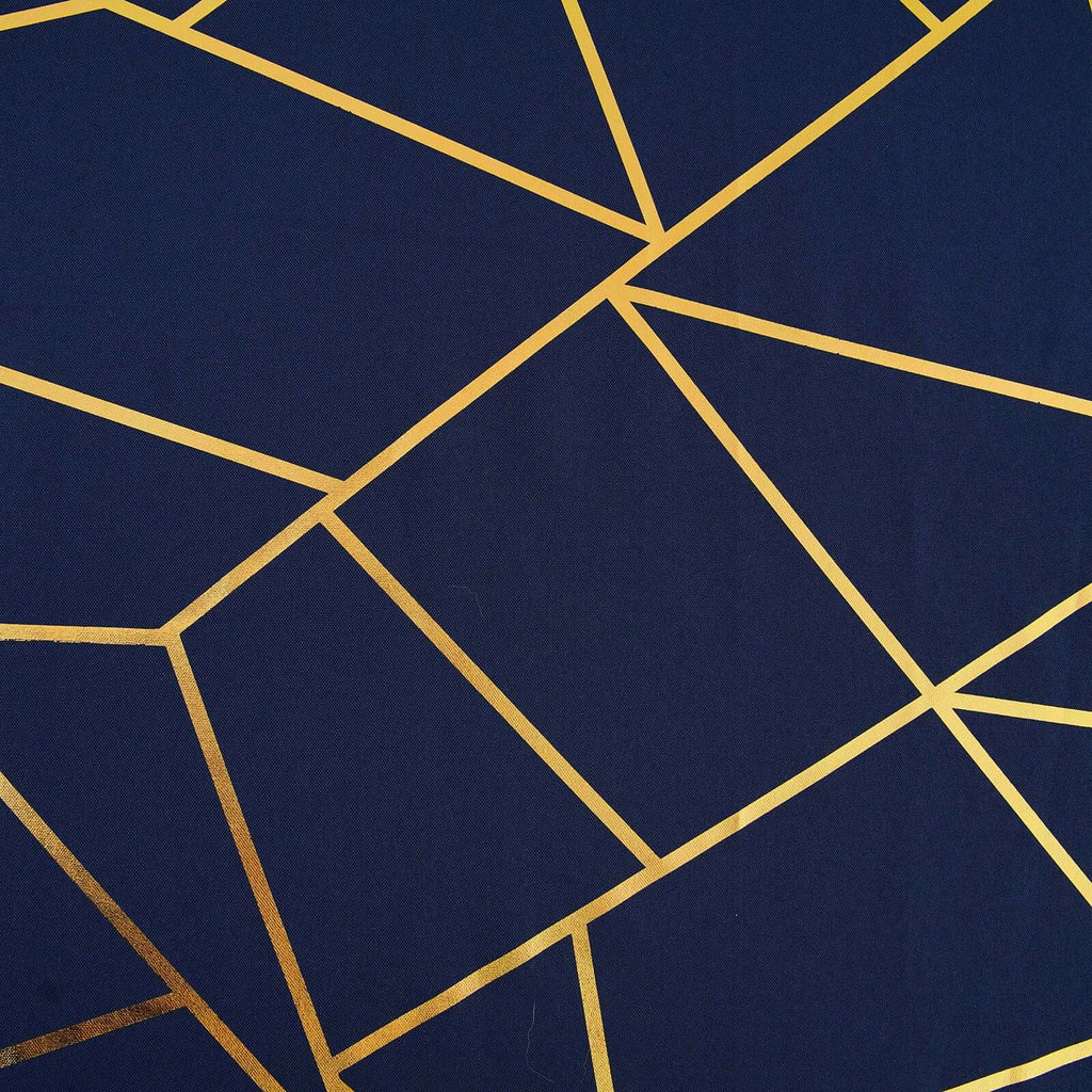 Polyester 90"x132" Rectangle Tablecloth Navy Blue with Gold Foil Geometric Pattern - Wrinkle-Resistant Seamless Table Cover