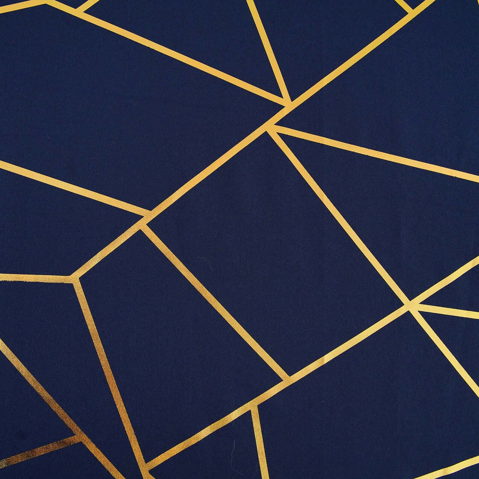 Polyester 90"x132" Rectangle Tablecloth Navy Blue with Gold Foil Geometric Pattern - Wrinkle-Resistant Seamless Table Cover