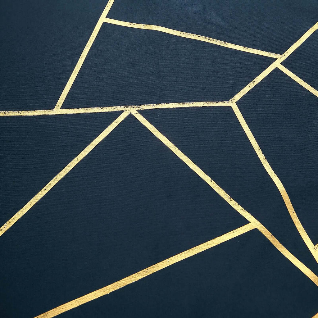 5 Pack Polyester 20"x20" Napkins Navy Blue with Gold Geometric Foil Pattern - Modern Reusable Dinner Napkins