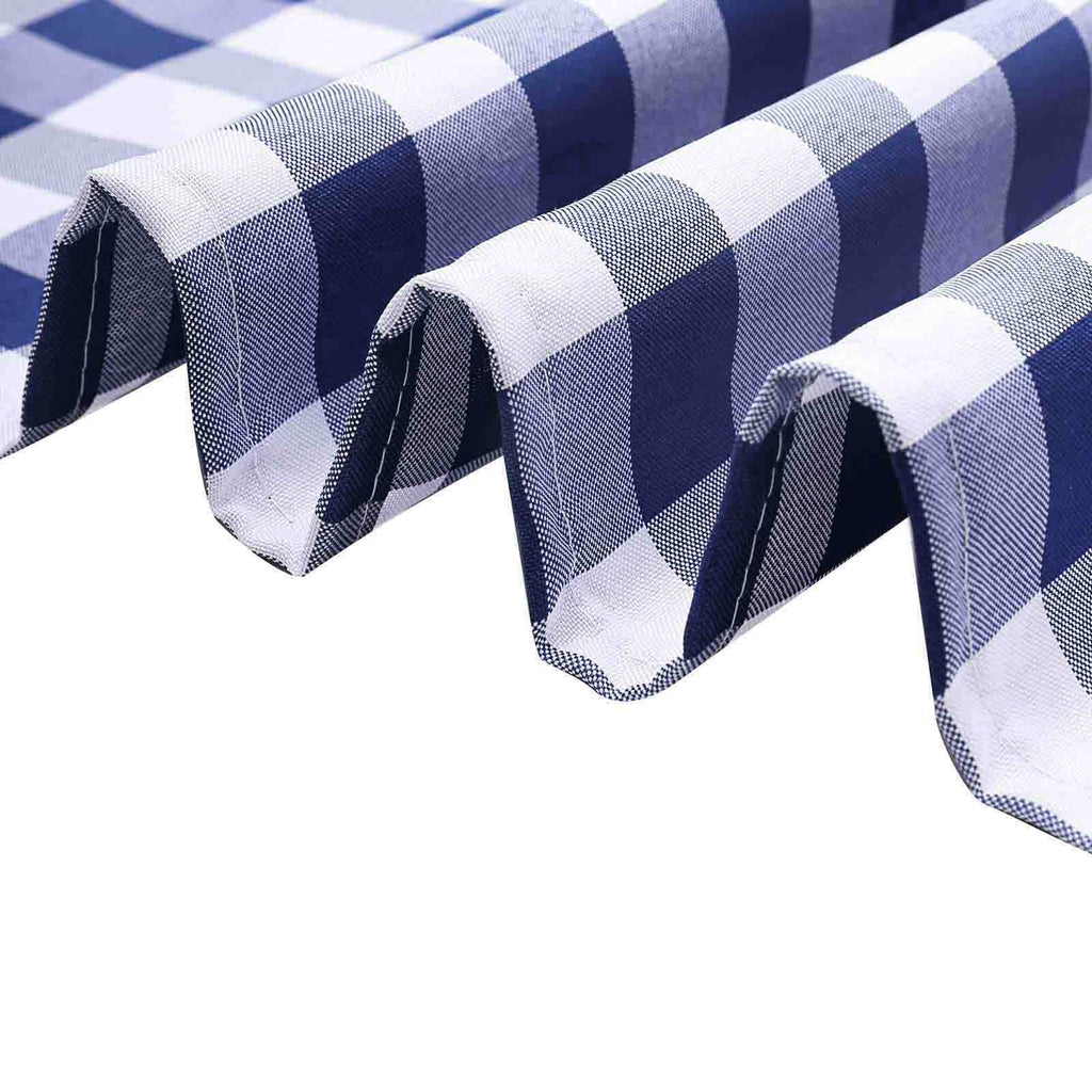 5 Pack Polyester 15"x15" Napkins Navy Blue/White Buffalo Plaid Gingham Style Cloth Napkins