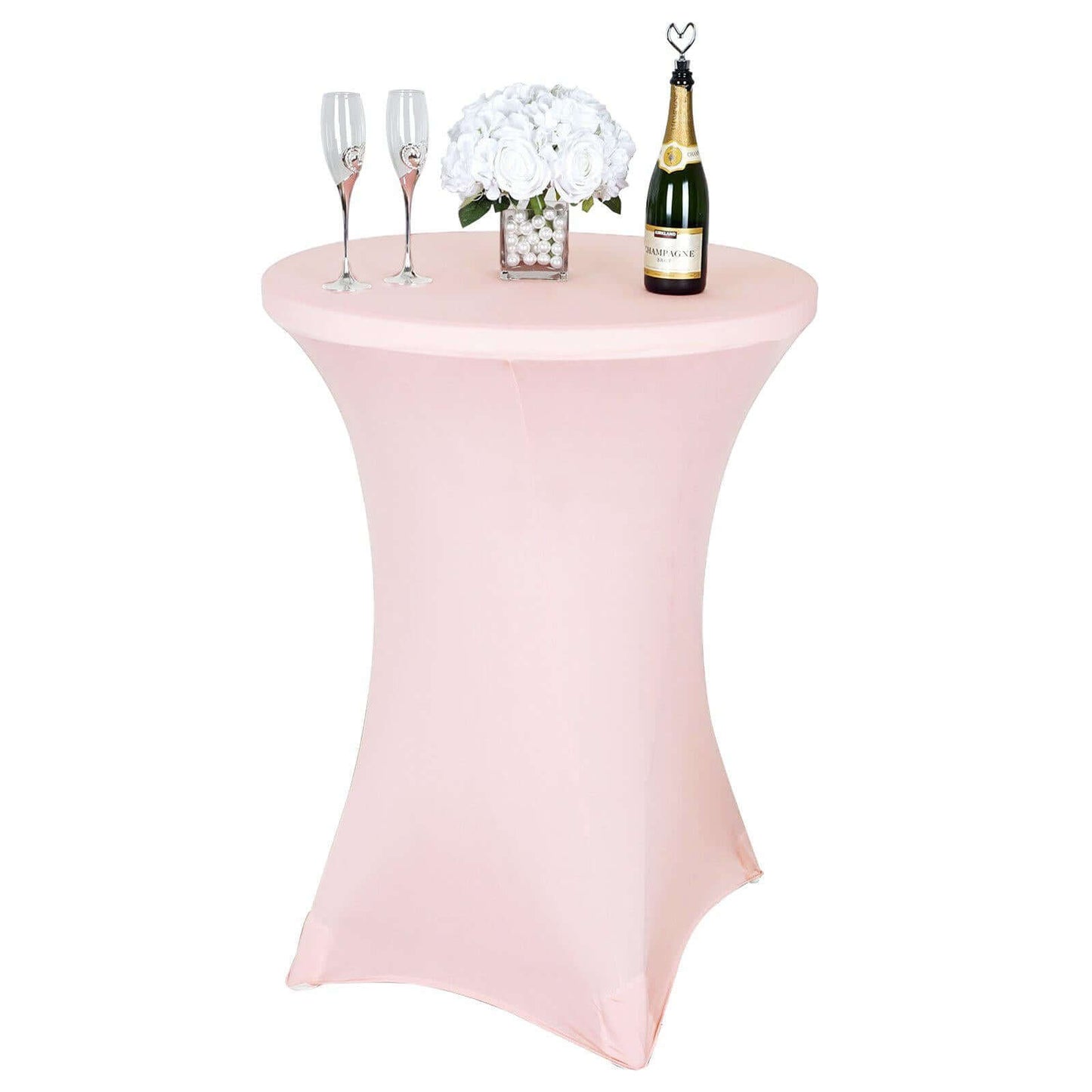Spandex 30" Round Cocktail Table Cover Blush - Easy to Maintain Stretch Fitted Highboy Tablecloth