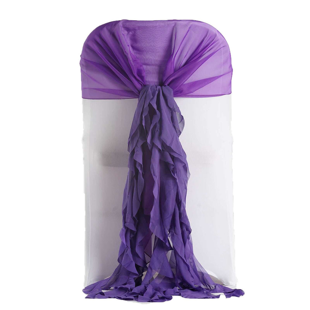 1 Set Chiffon Hoods Chair Sashes with Willow Ruffles Design Purple - Stylish Chair Bow Decor