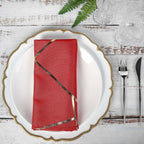 5 Pack Polyester 20"x20" Napkins Red with Gold Geometric Foil Pattern - Modern Reusable Dinner Napkins