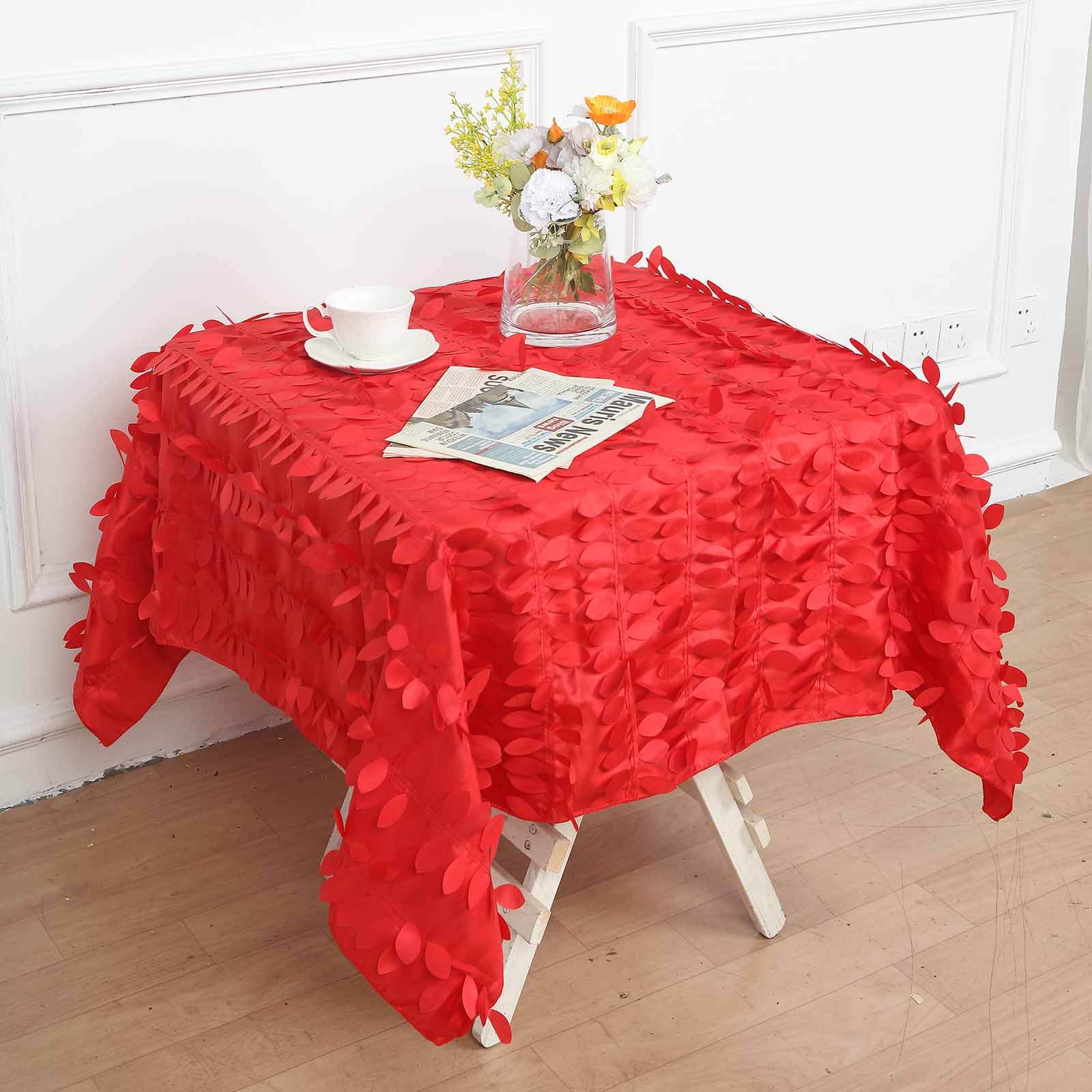 Taffeta 54"x54" Square Tablecloth Red 3D Leaf Petal Table Cover