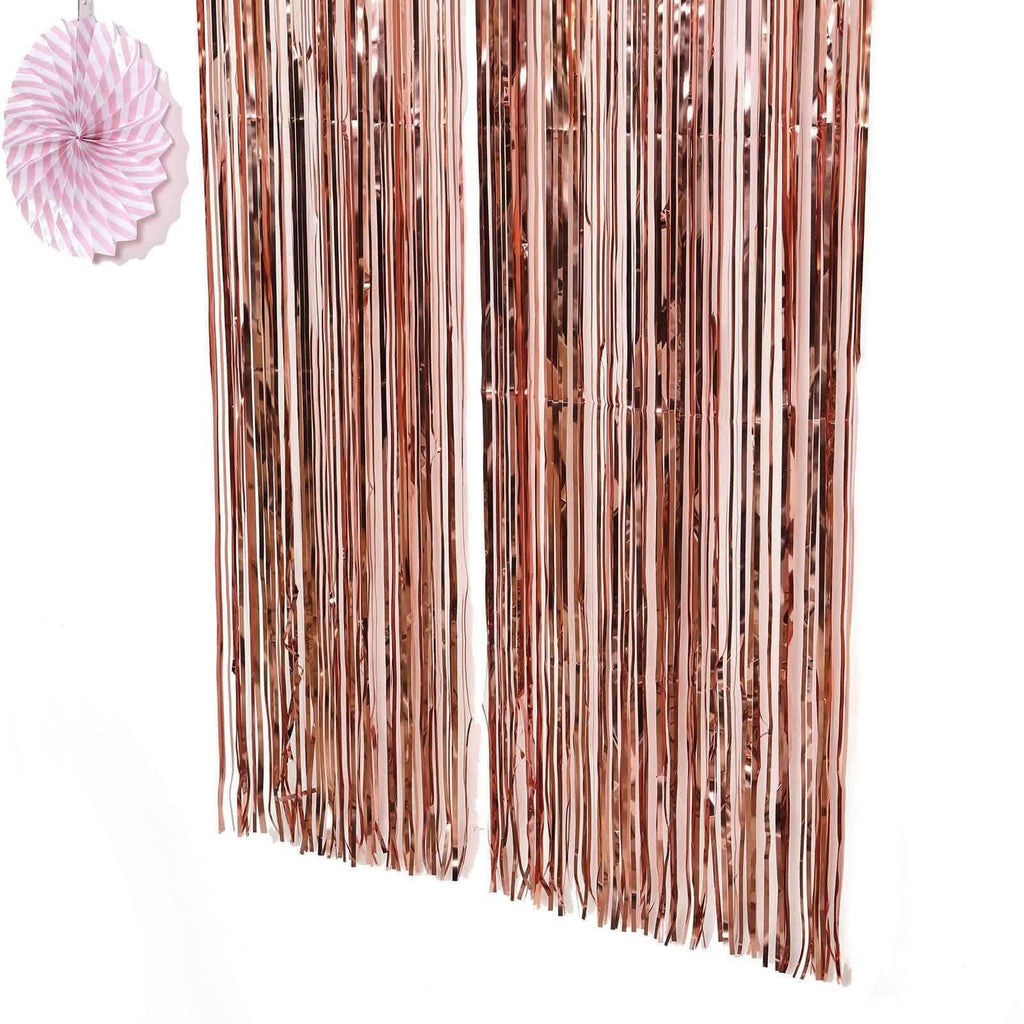 8ft Rose Gold Metallic Tinsel Foil Fringe Doorway Curtain Party Backdrop