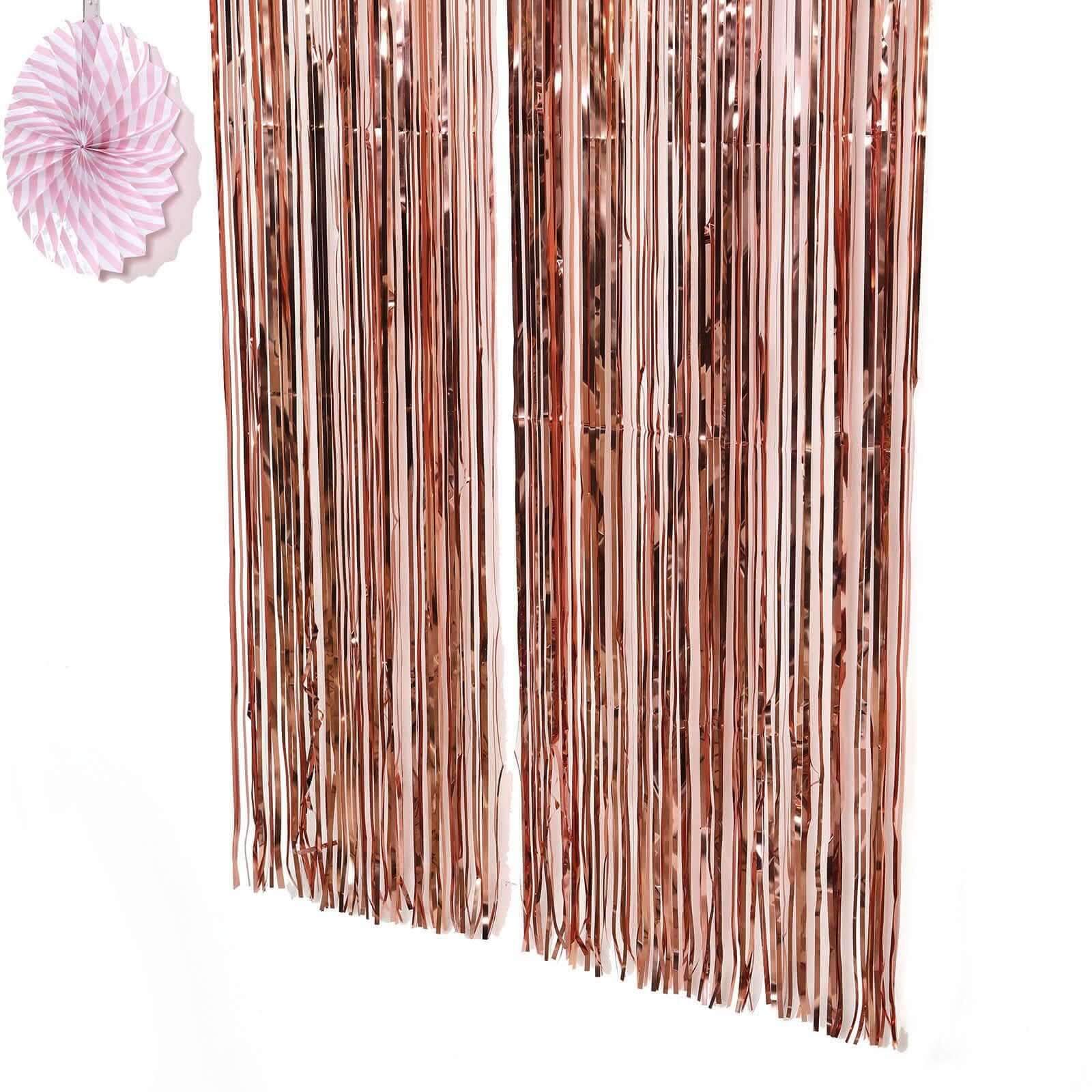 8ft Rose Gold Metallic Tinsel Foil Fringe Doorway Curtain Party Backdrop