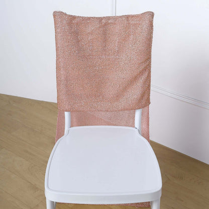 Stretch Spandex Chair Back Slipcover with Metallic Shimmer Tinsel Rose Gold - Durable Chiavari Chair Back Cover