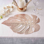 6-Pack Dining Table Mats Monstera Leaf Design Rose Gold - Vinyl Non-Slip Surface for Tropical Themes 18"