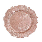 6-Pack Acrylic Plastic Round Charger Plates 13" in Rose Gold with Reef Design, Dinner Charger Tableware