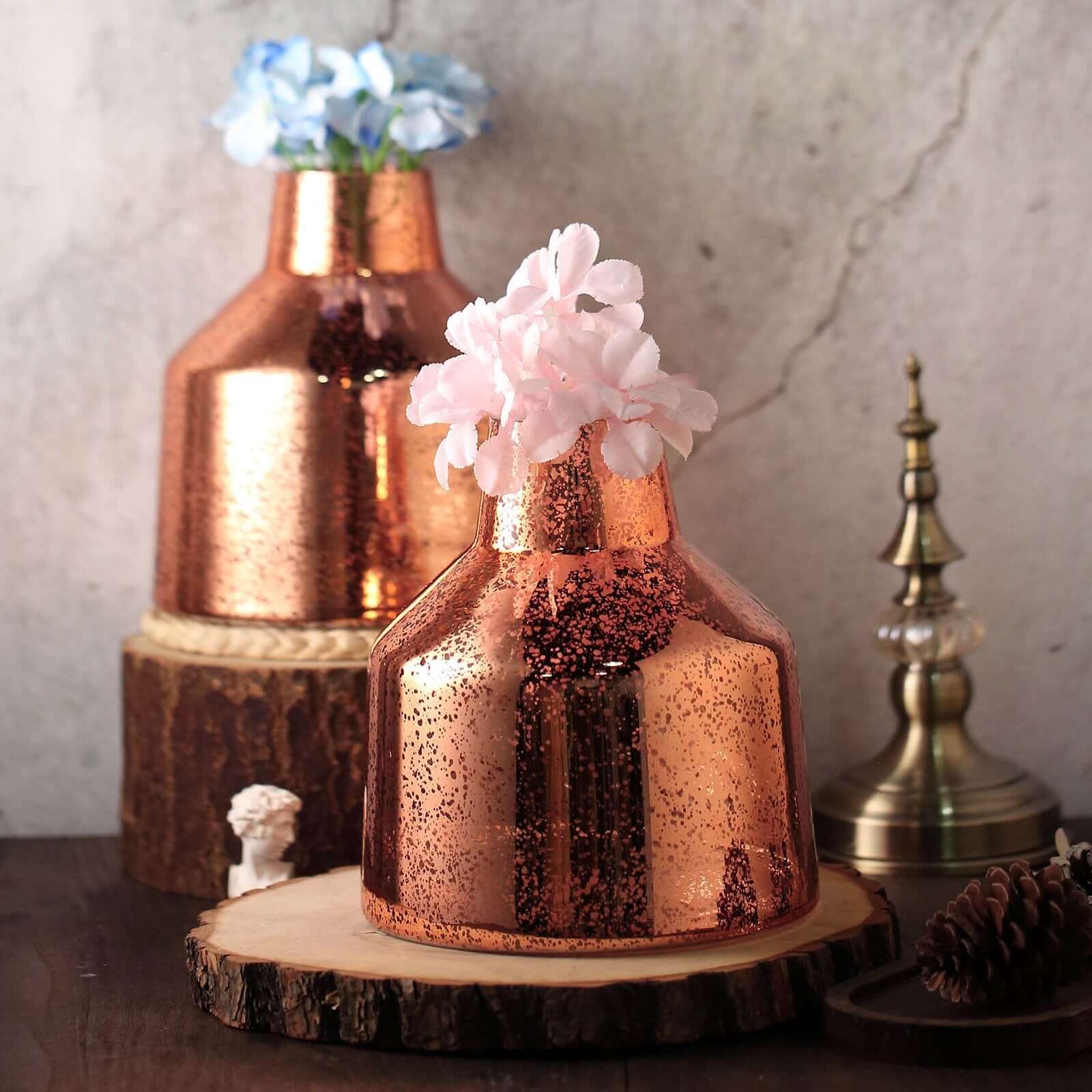 2-Pack Mercury Glass Vases Vessel Design Rose Gold - Stylish Flower Centerpieces for Events 8"