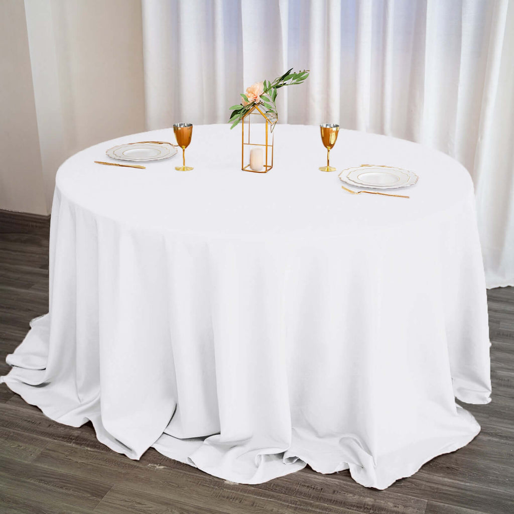 Polyester 132" Round Tablecloth White - Seamless Chic Design for Grand Celebrations