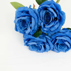 2 Bushes 17" Royal Blue Premium Silk Jumbo Rose Flower Bouquet, High Quality Artificial Wedding Floral Arrangements