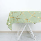 Polyester 54"x54" Square Tablecloth Sage Green with Gold Foil Geometric Pattern - Wrinkle-Resistant & Durable for Stylish Settings