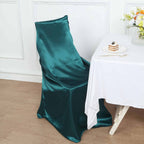 Satin Chair Cover Self-Tie Universal Design Peacock Teal - Durable Slip-On Cover for Folding, Dining, Banquet & Standard Chairs