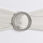 5 Pack Stretch Spandex Chair Sashes Silver - Reusable Chair Bands with Silver Diamond Ring Slide Buckle 5"x14"