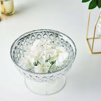 Mercury Glass Pedestal Bowl Vase Compote Style Silver - Sophisticated Floral Table Decor for Events 8"