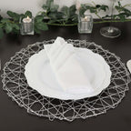 6-Pack Table Placemats Woven Fiber Design Silver Round - Disposable Mats for Dining and Events 15"