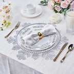 6-Pack Dining Table Mats Snowflake Design Silver - Vinyl Non-Slip Surface for Winter Decor 18"