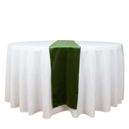 Premium Velvet 12"x108" Table Runner Olive Green - Sheen Finish Reusable Table Decor