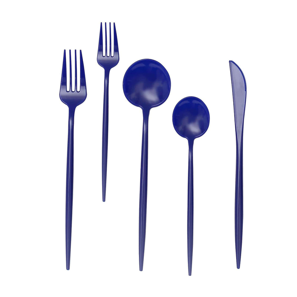 50-Pack Plastic Utensil Set Royal Blue - Premium Disposable Heavy Duty Sleek Flatware
