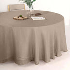 Faux Linen 120" Round Tablecloth Taupe - Slubby Texture Wrinkle-Resistant Seamless Table Cover