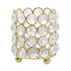 Crystal Beaded Metal Votive Tealight Holder Gold - Stylish Multipurpose Table Vase for Decor 4"