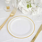 10-Pack Plastic Dessert Plates White with TrÃ¨s Chic Gold Rim - Disposable Plates for Appetizers 6"