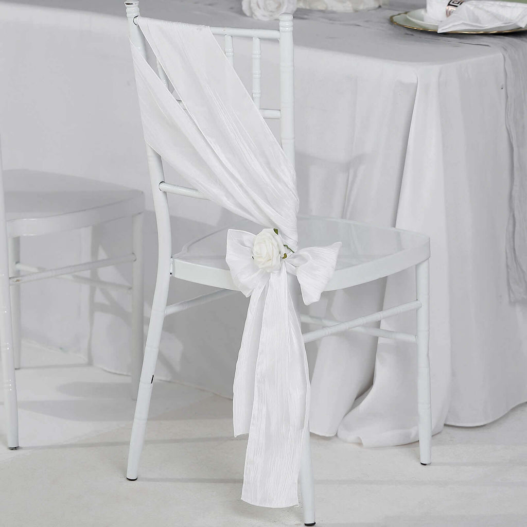 5 Pack Taffeta 6"x106" Chair Sashes White Accordion Crinkle Texture - Stylish Decor for Weddings & Gatherings