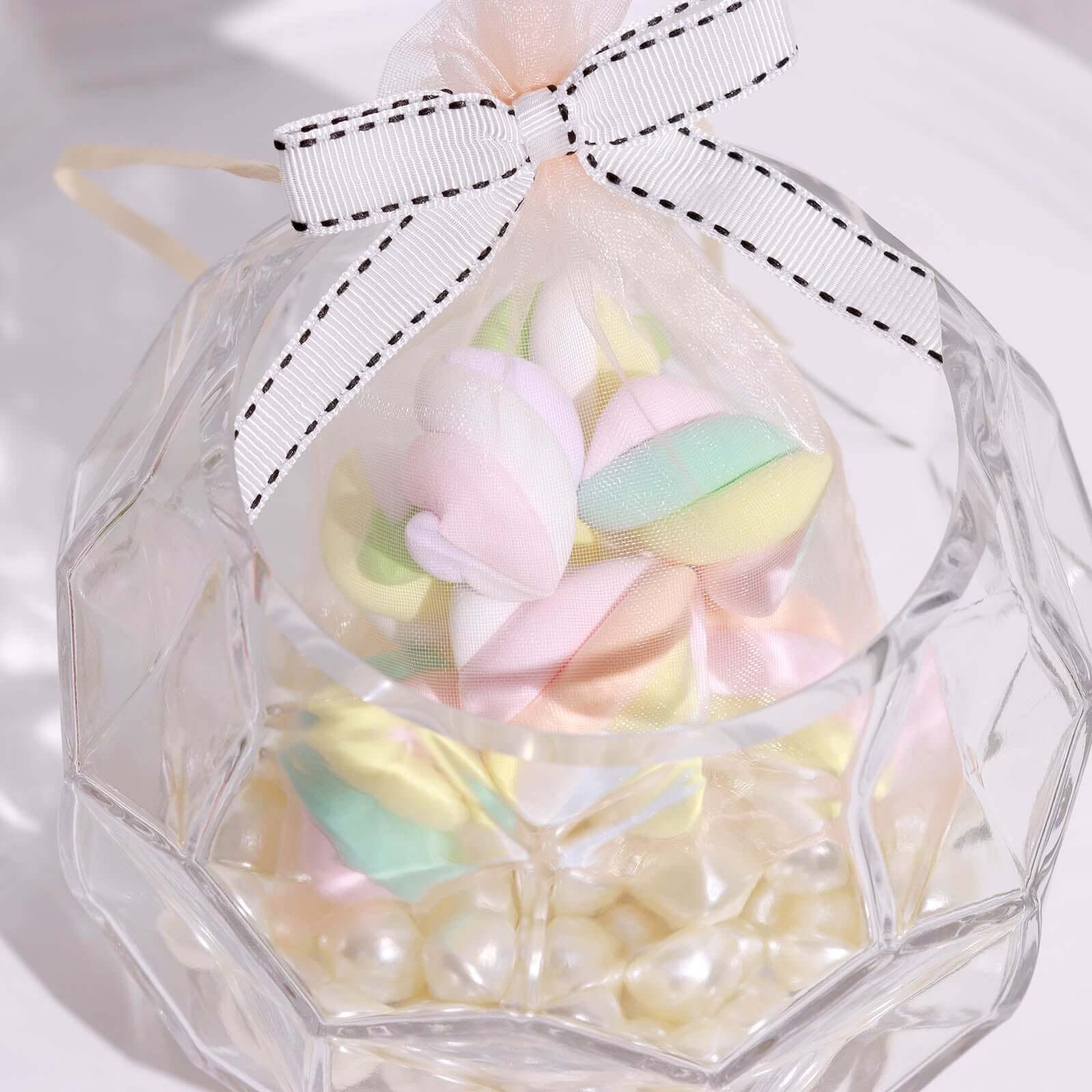 50 Pcs 3" Saddle Stitch Ribbon Bows With Twist Ties, Gift Basket Party Favor Bags Decor - White Black Polyester