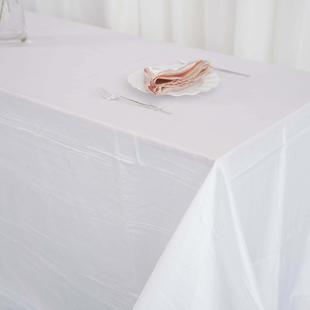 Taffeta 90"x156" Rectangle Tablecloth White - Seamless Accordion Crinkle Design for Stylish Celebrations