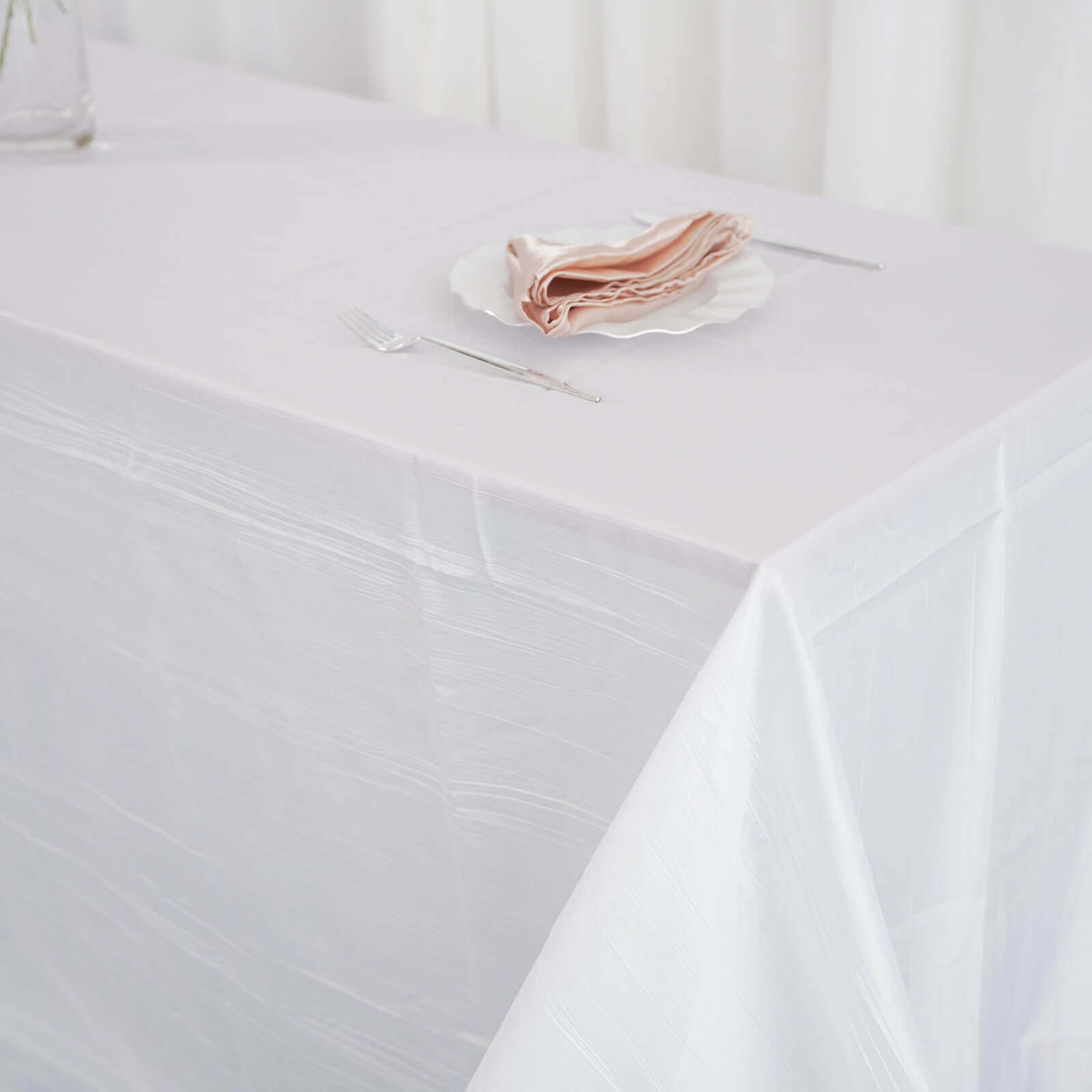 Taffeta 90"x156" Rectangle Tablecloth White - Seamless Accordion Crinkle Design for Stylish Celebrations